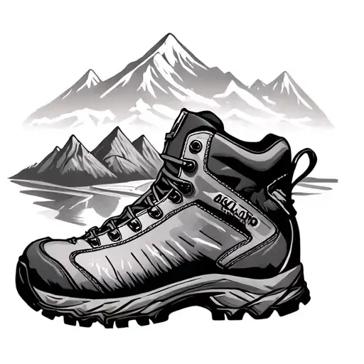 Hiking Boot With A Mountain Scene
