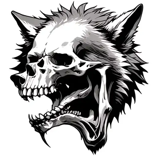 Wolf Biting Human Skull