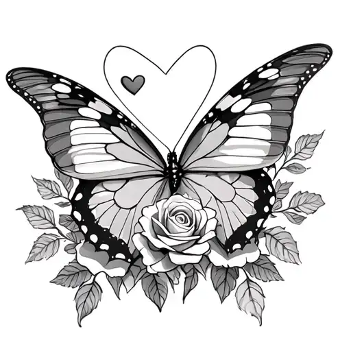 Butterflies Roses And Hearts Intertwined On Lower Leg