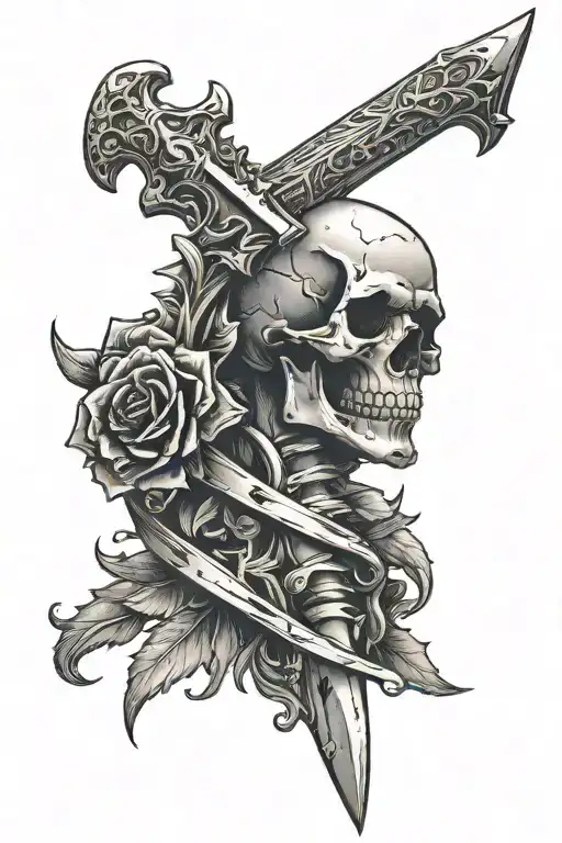 Old Dagger With A Human Spine For The Handle Made Of Bones