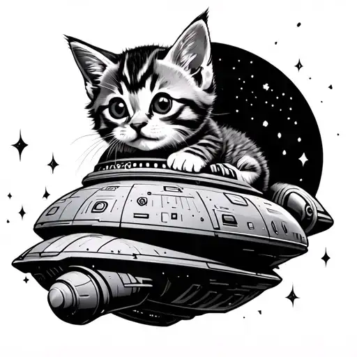 Kitten Riding A Spaceship
