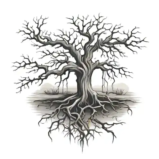 Smal Dead Tree With Long Roots