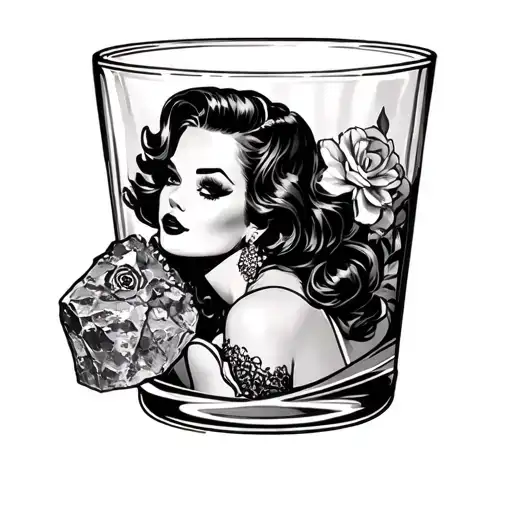 Pin Up Girl In Rocks Glass