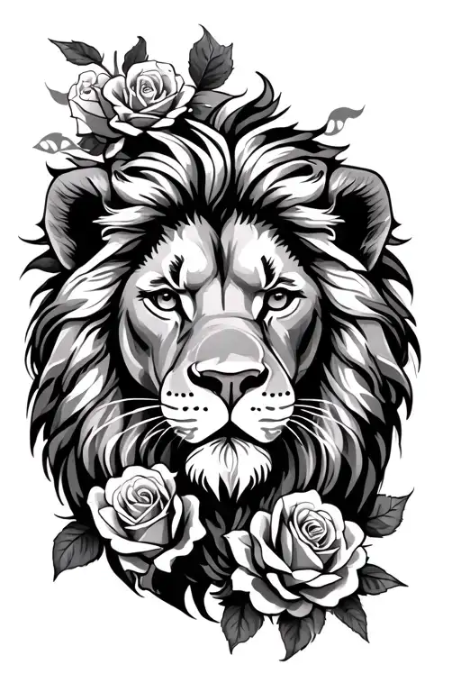 Lion With Roses