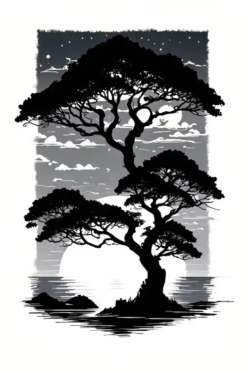 Minimalist Sunset Tree