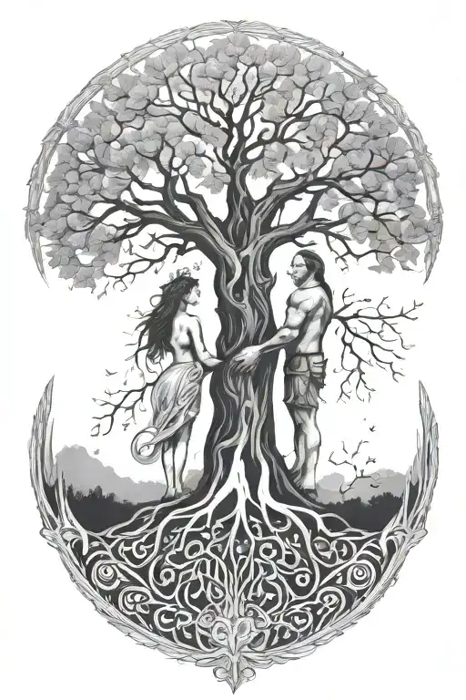 Tree Of Life With A Man And Woman Within The Tree Trunk