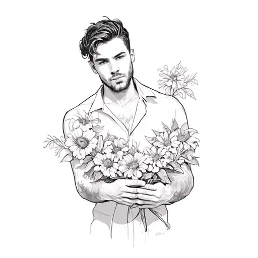 A Man With Flowers In His Hands