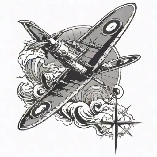 A Cross Intertwined With Waves And A Spitfire Plane In The Background