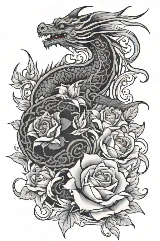 Japanese Floral With Rose And A Dragon