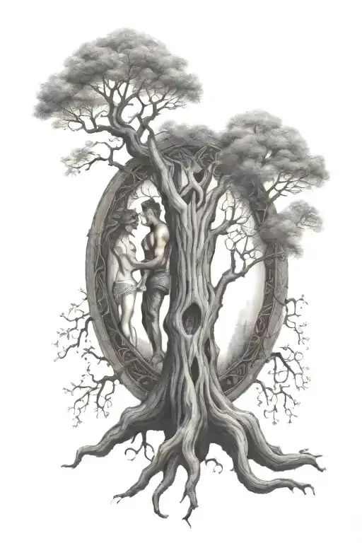 Tree Of Life With A Man And Woman Within The Tree Trunk