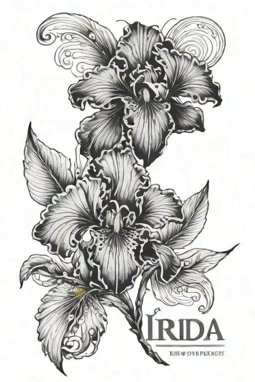 Mens Half Sleeve Tatoo With Black Iris Flower And A Papirus With The Name Irida