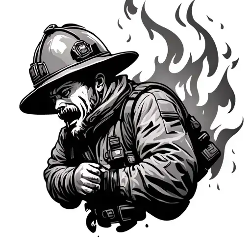 Firefighter Battling Flames