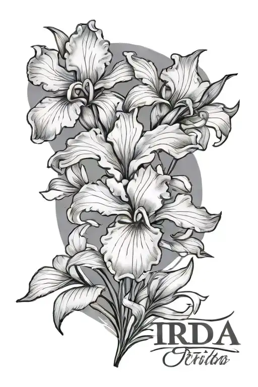 Mens Half Sleeve Tatoo With White Iris Flower And A Papirus With The Name Irida