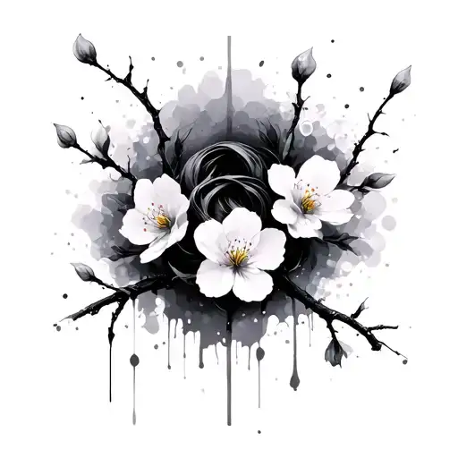 Five Stages Of Grief Noose Ink Splatter Cherry Blossom