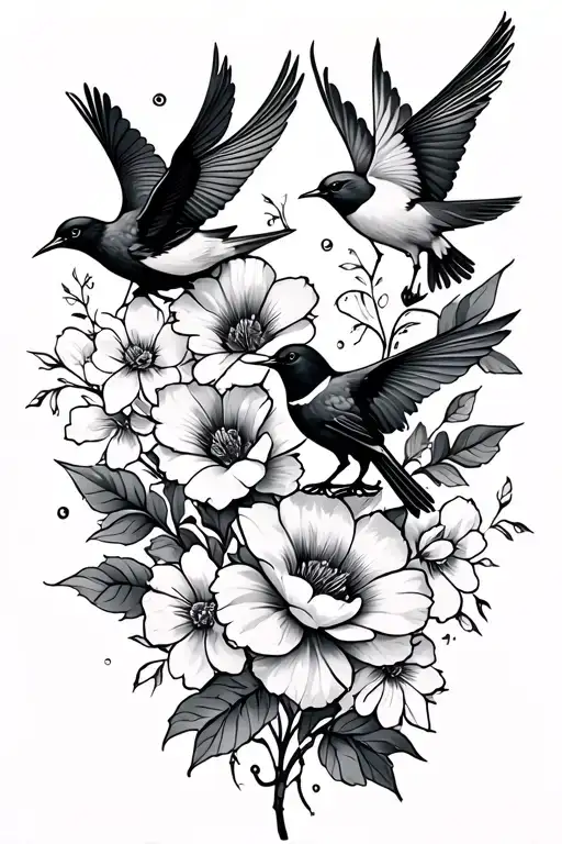 Half Sleeve Tatto Featuring Flowers Birds