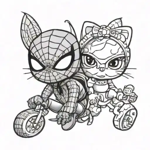 A Loving Couple Of Spider Man And Hello Kitty
