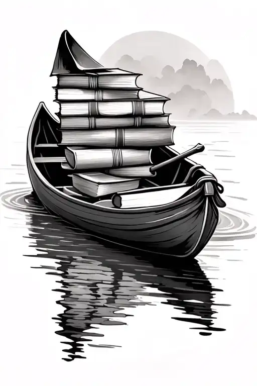 Canoe With Books On The Bow