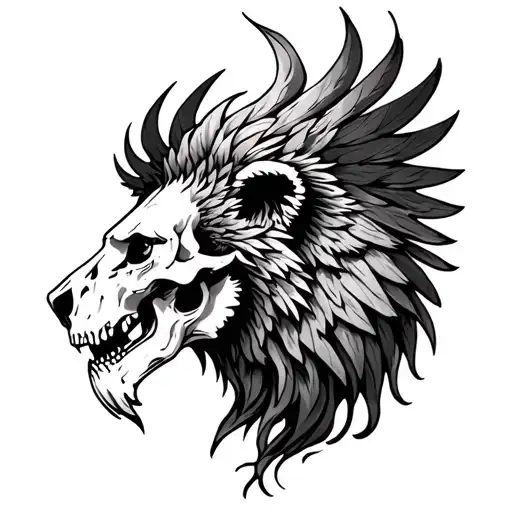 Lion Skull Phoenix Rising From The Ashes