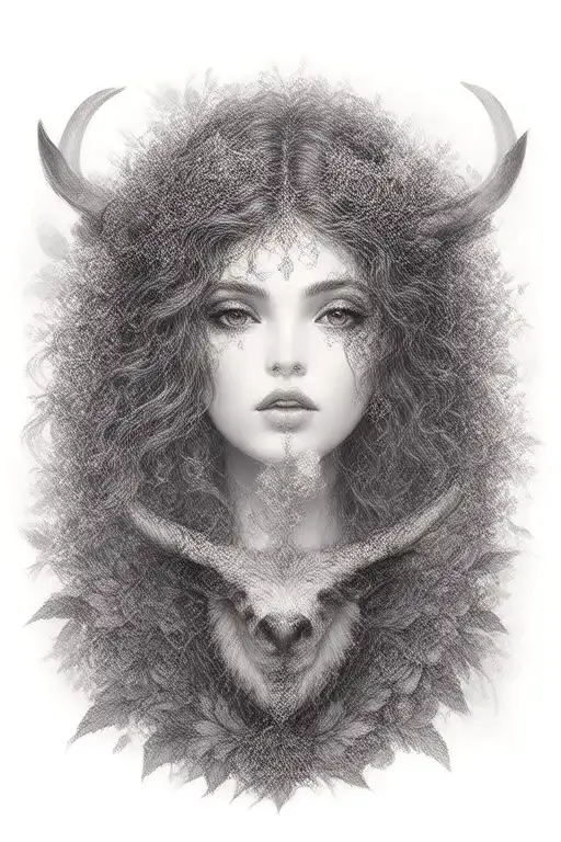 Taurus Goddess With Bull And Flowers