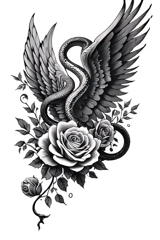 Full Sleeve Gothic With Snake And Roses Especially Grey Wash Areas Feathered Wing