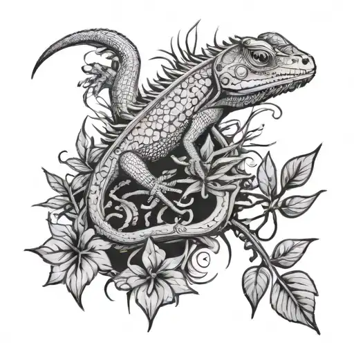 Lizard And Plants Growing