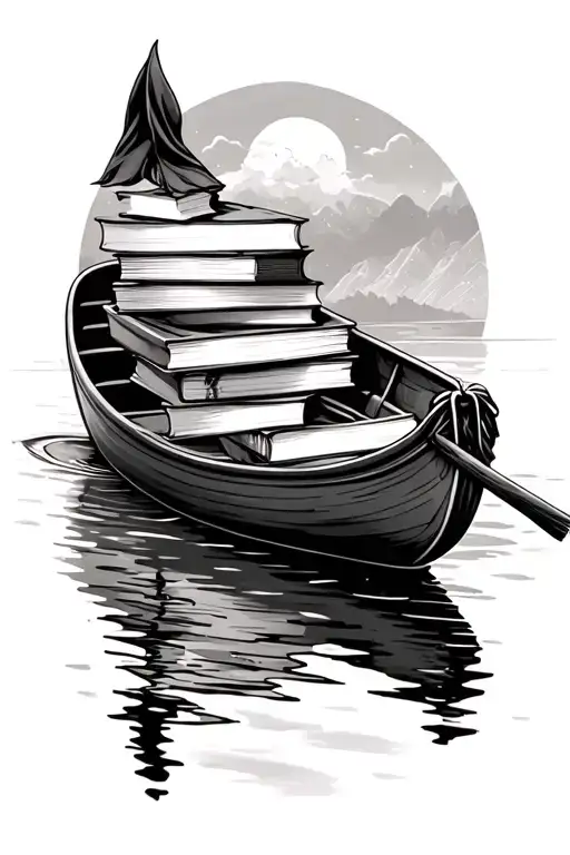 Canoe With Books On The Bow