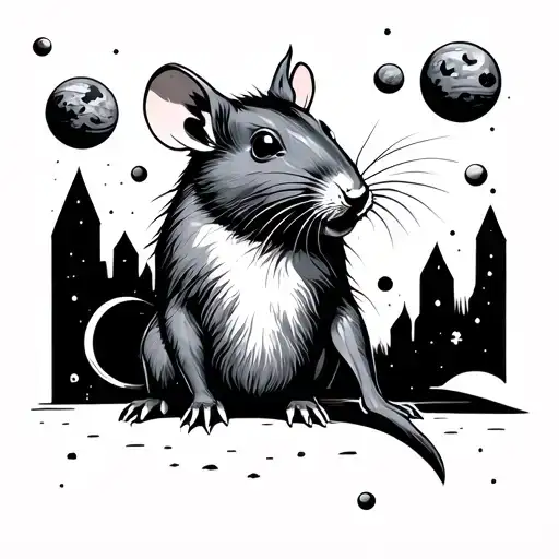 The Rat Stands And Stretches Its Paw Towards The Planets