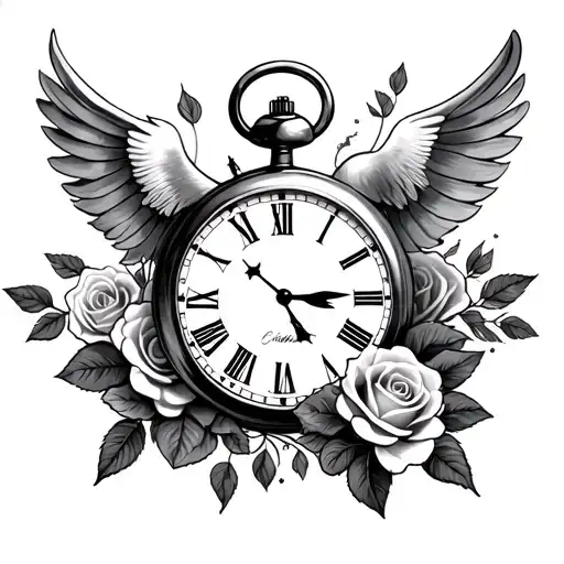 Dove With Pocket Watch And Roses And Moon