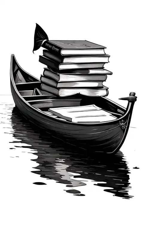 Canoe With Books On The Bow