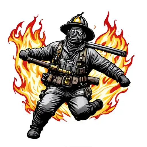 Firefighter Battling Flames