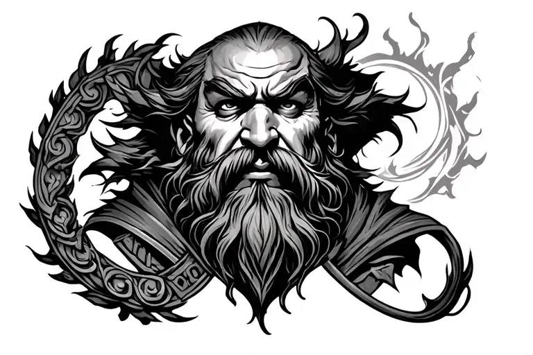Dwarven Style Tattoo On Throat Surrounded