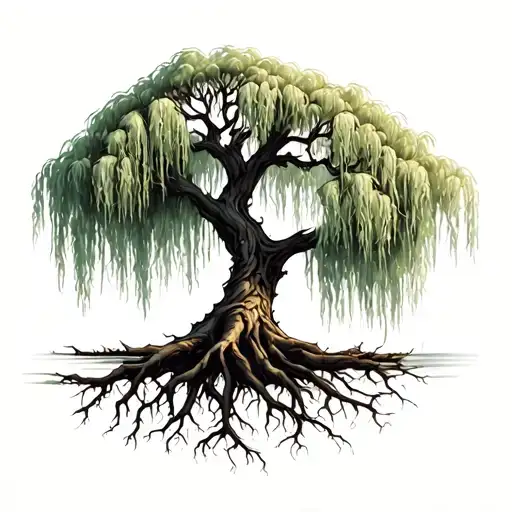 Weeping Willow Tree With Roots