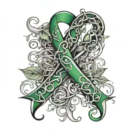 Green Cancer Ribbon With Vines Growing