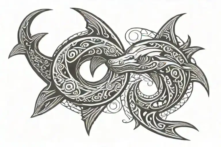 Tribal Hammerhead Shark Yin Yang Symbol Formed
