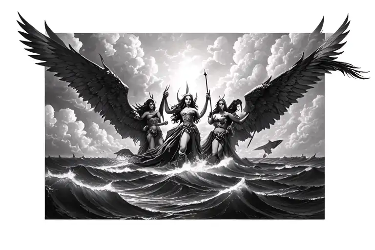 20 Valkyries Ascend To The Clouds Over A Storming Sea
