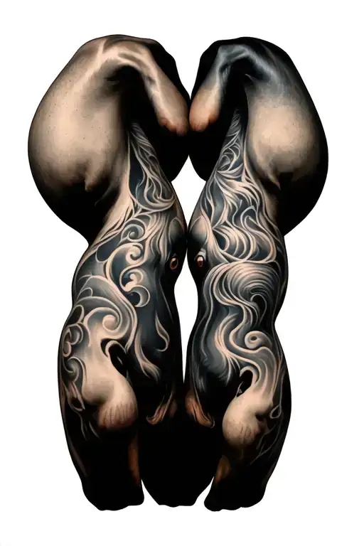 2 Headed Calf Full Body Laying Down Heads Turned Away From Each Other