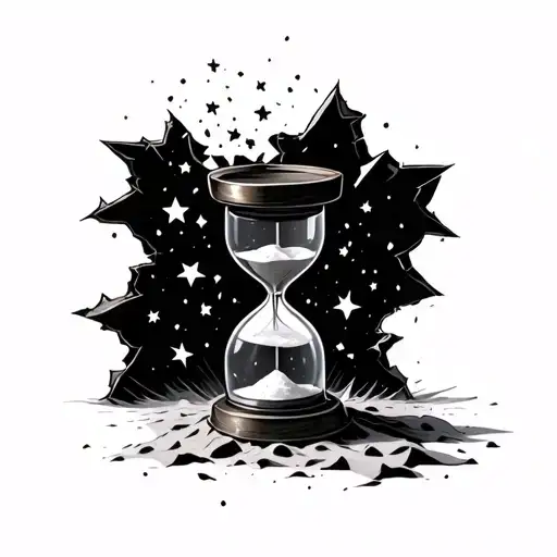 A Small Cracked Hourglass With Sand Turning Into Stars