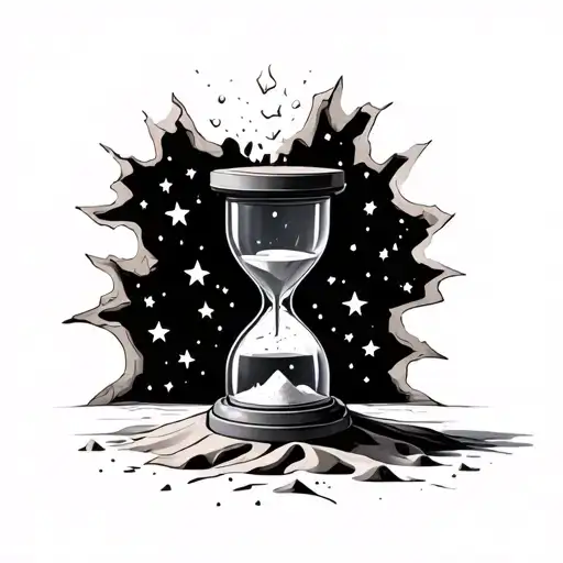 A Small Cracked Hourglass With Sand Turning Into Stars