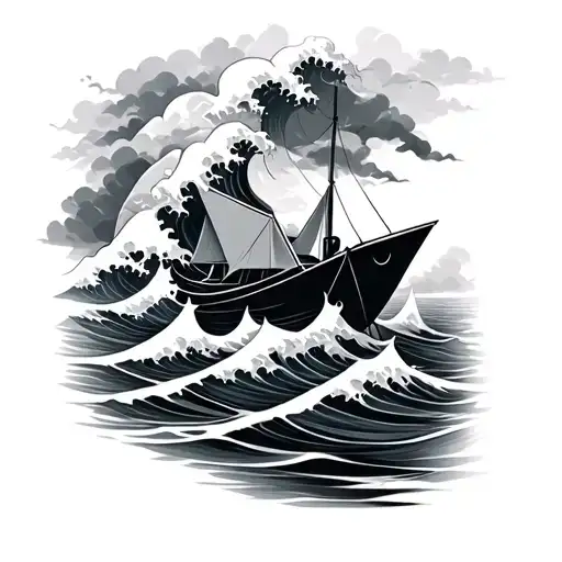Paper Boat Sailing A Giant Wave
