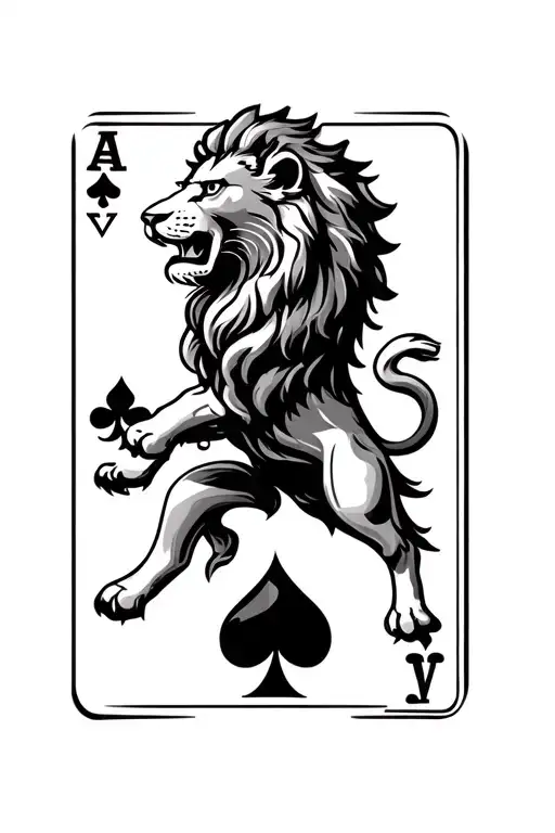 Lion With Protector And Ace Of Spades Symbol