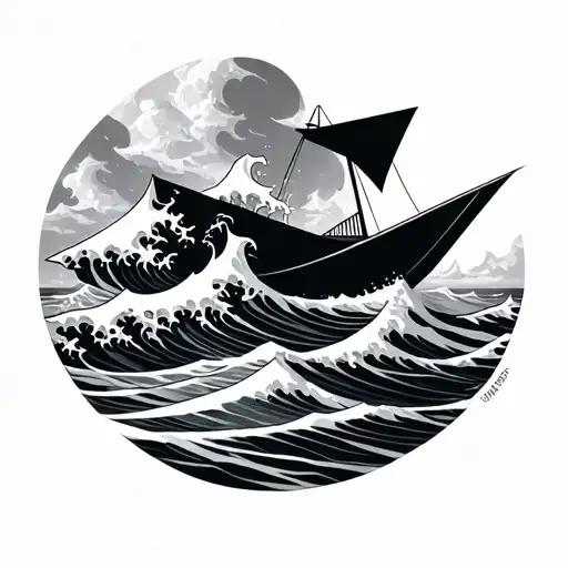 A Paper Boat Sailing A Giant Wave