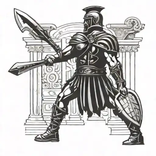 Gladiator Walking Through Roman Doors With Axe And Someone's Head