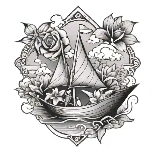 Maui Paper Boat With Flowers And Clouds