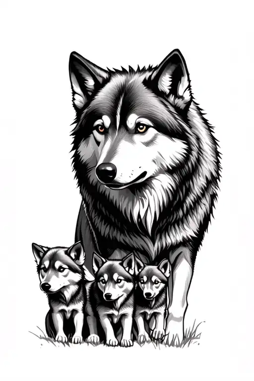 Wolf With Pups Timber