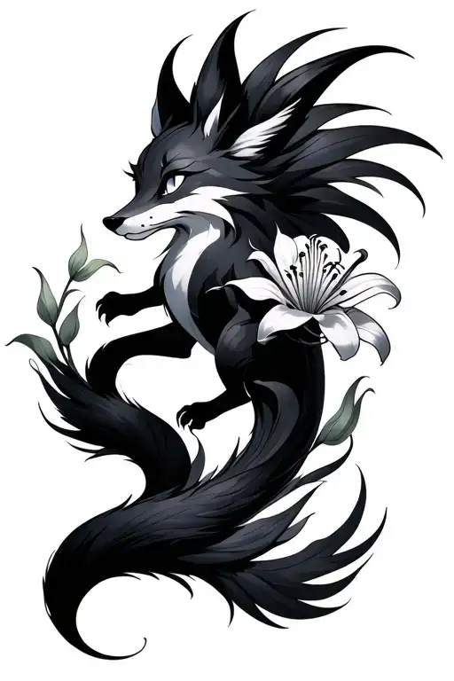 Nine-tailed Fox With Spider Lily Petals As Its Tails
