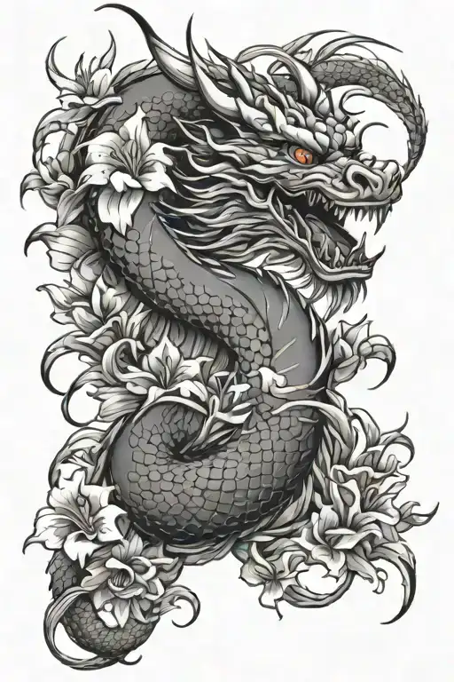 Japanese Dragon With Gladiolus Flowers