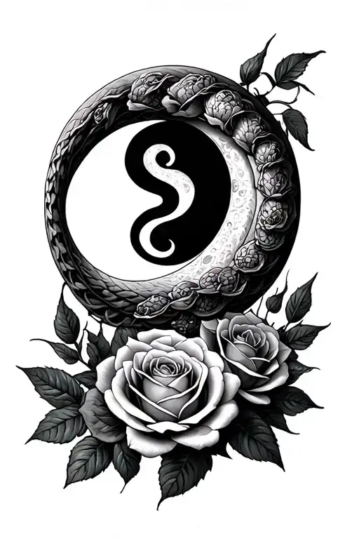 Ouroboros With Roses And Moon Backdrop