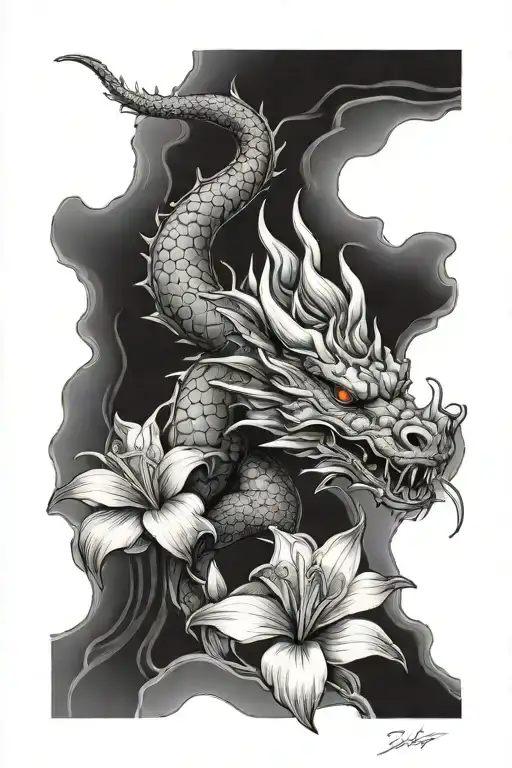 Dragon With Gladiolus Flower