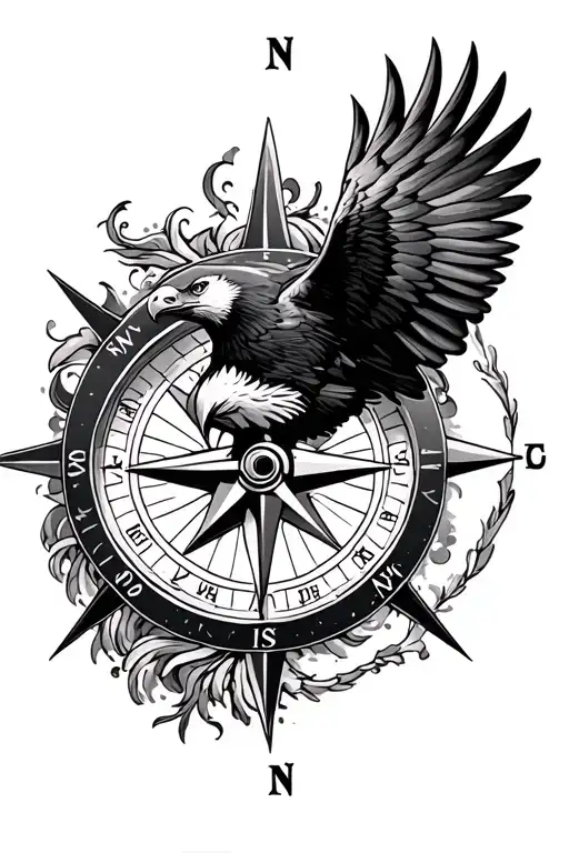 Compass With Eagle Flying