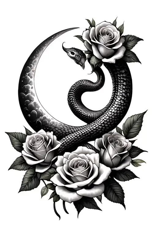 Serpent Infinity Sign With Roses And Moon